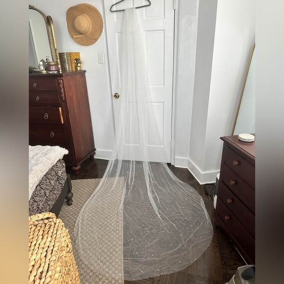 High-Quality Cathedral Length Wedding Veil Scattered Pearls - Picture 7 of 7